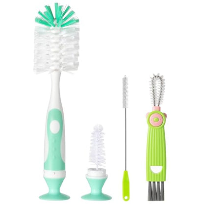 Ariseno 4-in-1 Baby Bottle Brush Set, Bottle Brush Cleaner, Bottle Cleaner Brush Set, Including Nylon Bottle Brush, Bottle Cap Brush, Straw Brush, Nipple Brush, BPA-Free (Green) - color: Green-nylon