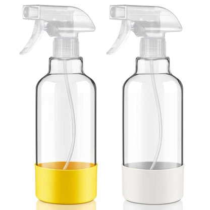 Glass Spray Bottles with Silicone Sleeve 16.9oz 2 Pack Empty Spray Bottle for Hair Mist/Stream Spraying for Cleaning Solutions, Plants, Essential Oils (clear-white&yellow) - color: clear-white&yellow