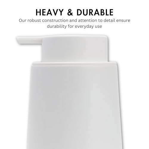 Matte White Round Soap Dispenser for Kitchen & Bathroom – 9 oz Refillable Resin Pump Bottle for Dish Soap, Hand Soap, Shampoo, Conditioner – Modern Countertop Dispenser with Non-Slip Protective Pads - color: White, style: Round Short Soap Dispenser