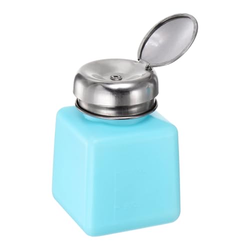 HARFINGTON Solvent Alcohol Dispensers 100ml(3.4oz) Push Down Liquid Dispenser Pump Bottle with Sealing Stainless Steel Lid for Acetone Cleanser Polish Remover, Blue - color: Blue, size: 3.4 Ounces
