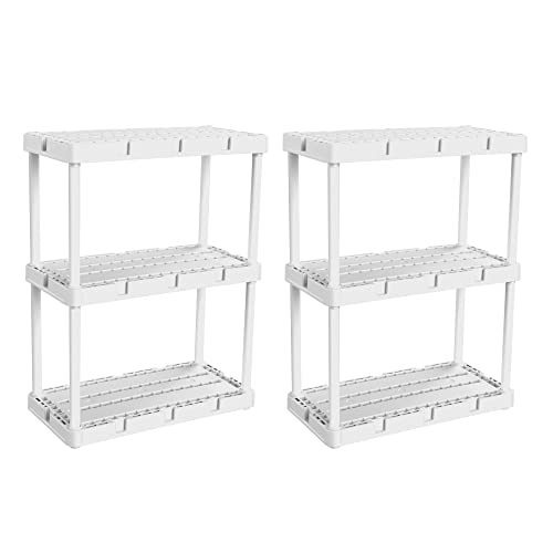 Gracious Living 2 Pack Light Duty Storage Shelves, Knect-A-Shelf 3-Shelf Ventilated Shelving Rack Organizer for Home, Garage, Basement, Laundry, White - color: 3 Shelf - White, size: 2 Pack