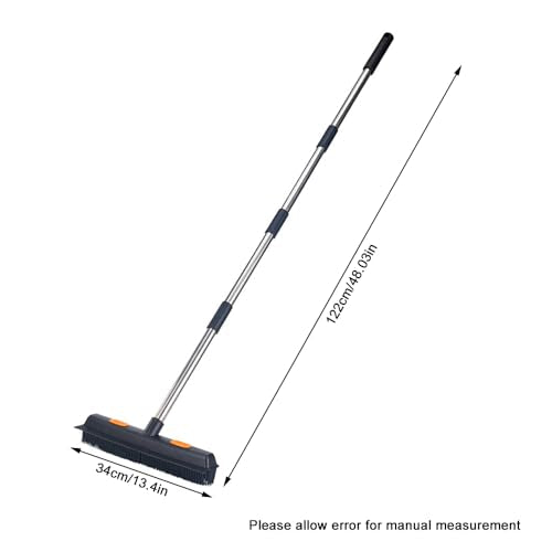 Rubber Broom Carpet Rake, Long Handle Telescoping Pets Hair Removal Broom with Squeegee, Portable Remover Brush, Cleaning Tool