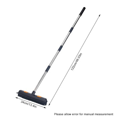 Rubber Broom Carpet Rake, Long Handle Telescoping Pets Hair Removal Broom with Squeegee, Portable Remover Brush, Cleaning Tool