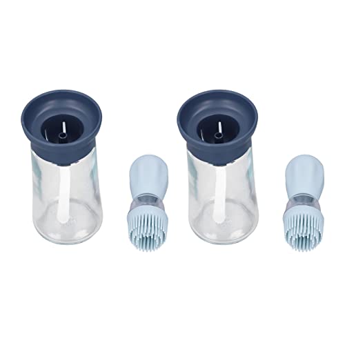 2pcs Oil Container with Silicone Brush Oil Dispenser Bottle for Kitchen Grilling Baking Cooking (Blue) - color: Blue