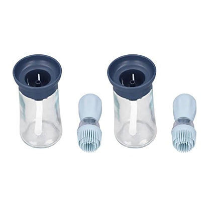 2pcs Oil Container with Silicone Brush Oil Dispenser Bottle for Kitchen Grilling Baking Cooking (Blue) - color: Blue