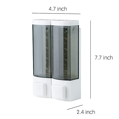 Double Soap Dispensers 250ml ABS Plastic Drill Free with Adhesive or Wall Mount with Screws Liquid Hand Shower Dispenser for Bathroom Gray - size: 2-Chamber