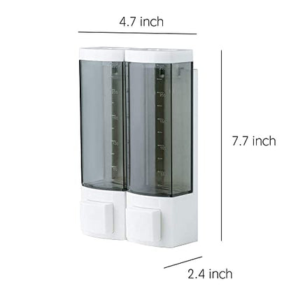 Double Soap Dispensers 250ml ABS Plastic Drill Free with Adhesive or Wall Mount with Screws Liquid Hand Shower Dispenser for Bathroom Gray - size: 2-Chamber