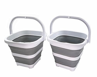 SAMMART Collapsible Rectangular Cleaning Bucket 5L (1.3 Gallon)- Foldable Camping Beach Sand Water Pot Pail- Portable Space Saving Tub for Household, Outdoor Car Washing (White/Grey (Set of 2)) - color: White/Grey (Set of 2)