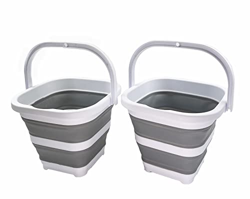 SAMMART Collapsible Rectangular Cleaning Bucket 5L (1.3 Gallon)- Foldable Camping Beach Sand Water Pot Pail- Portable Space Saving Tub for Household, Outdoor Car Washing (White/Grey (Set of 2)) - color: White/Grey (Set of 2)
