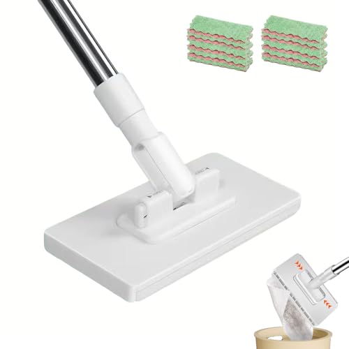 Planvisi Mop with 10 Reusable Cloths, 37-Inch Long Handle, Cloth Changing Dust Cleaner with Locking Head, No-Touch Clip Design for Face Towels, Old Clothes, Floors, Walls, Cabinets and Gaps