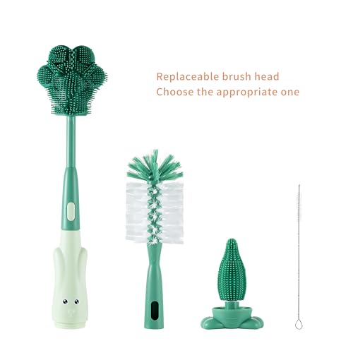 Chemimoso Cup Cleaning Brush, Silicone Baby Bottle Brush with Stand, Large Handle Water Bottle Brush Cleaner Set, with a Tiny Cup Lid Gap Cleaning Brushes Kit, Pawprint, Green - color: Green 3