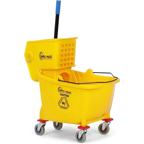 Simpli-Magic Commercial Mop Bucket with Side Press Wringer, 36 Quart, 50,000 Cycles Wringer, Industrial Mop Bucket with Wheels, Yellow, 79538A - size: One Pack - Mop Bucket