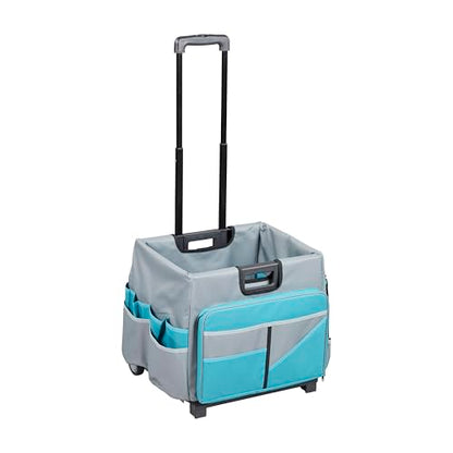ECR4Kids Universal Rolling Cart with Canvas Organizer Bag, Mobile Storage, Turquoise/Grey - color: Turquoise/Grey