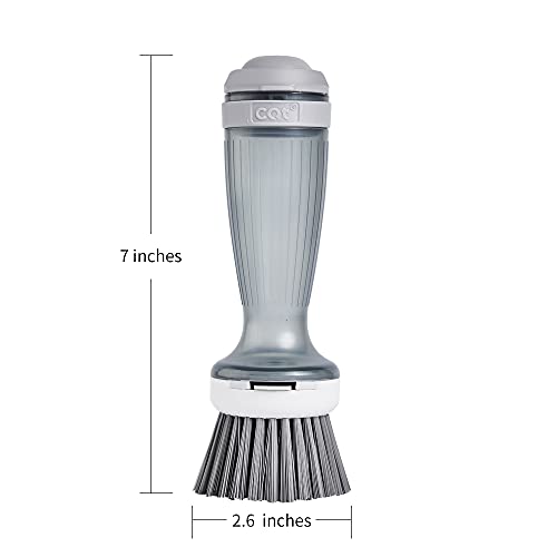 CQT Dish Brush with Soap Dispenser – One-Press Suds, Built-in Scrubbing Pad, Non-Slip Handle for Pots, Pans & Non-Stick Cookware – Includes 2 Refill Heads - color: Gray