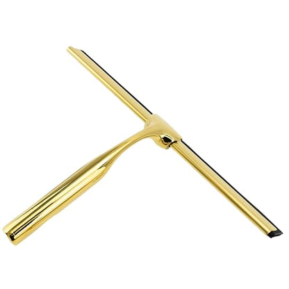 Squeegee for Shower Glass Door, All-Purpose Stainless Steel Squeegee with Adhesive Hooks, Cleaner Tool for Tile Walls, Bathroom, Window, Glass and Car Windshield, Mirrors and Kitchen(10in, Gold)