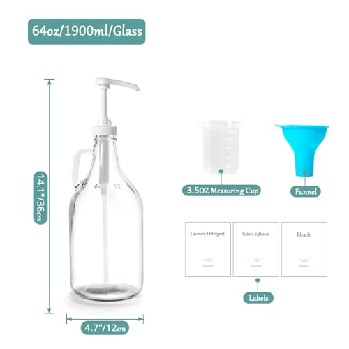 Glass Laundry Detergent Dispenser with Pump, 64OZ Liquid Laundry Soap Dispenser, Fabric Softener Dispenser Bottle for Laundry Room Organization and Storage, 1 Pack - color: 1p