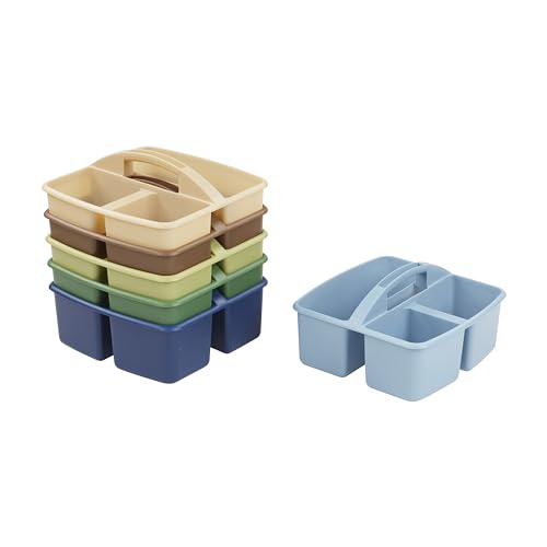 ECR4Kids 3-Compartment Small Plastic Caddy, Multipurpose Organization, Earthtone, 6-Pack - color: Earthtone