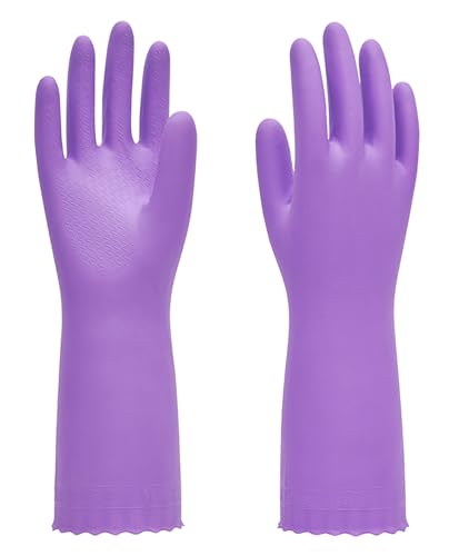 PACIFIC PPE Cleaning Gloves with Latex free, Dishwashing Kitchen Gloves with Cotton Flocked Liner, Reusable, Non-Slip, Water Resistant Household Gloves, Purple, Large - color: Purple, size: Large (Pack of 1)