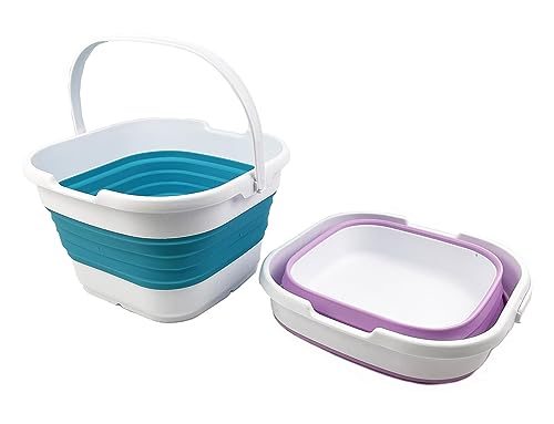 SAMMART 9.5L (2.5 gallon) Collapsible Rectangular Handy Bucket (Ceramic Blue/Pale Purple(Set of 2)) - color: Ceramic Blue/Pale Purple(set of 2)
