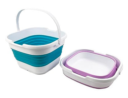 SAMMART 9.5L (2.5 gallon) Collapsible Rectangular Handy Bucket (Ceramic Blue/Pale Purple(Set of 2)) - color: Ceramic Blue/Pale Purple(set of 2)