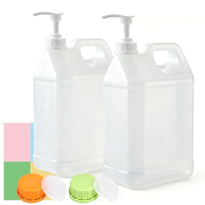 METAPACK 2 Pack 1 Gallon Jug with Pump, HDPE Plastic Laundry Detergent Container, Empty Square Jug for Liquid Soap, Oil, Sauces, Beverage, 4 Labels Included (Translucent) - size: 1Gallon