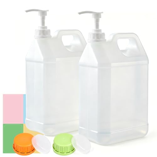 METAPACK 2 Pack 1 Gallon Jug with Pump, HDPE Plastic Laundry Detergent Container, Empty Square Jug for Liquid Soap, Oil, Sauces, Beverage, 4 Labels Included (Translucent) - size: 1Gallon