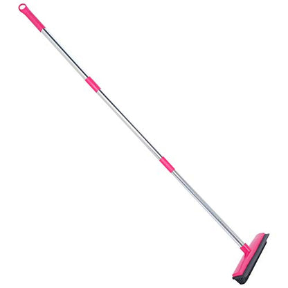 Rubber Broom for Carpet, Carpet Brush with Squeegee Pet Hair Removal Broom with Squeegee for Floor, Carpet Broom for Dog and Cat Hair, Carpet Rake for Pet Hair Removal (Pink)