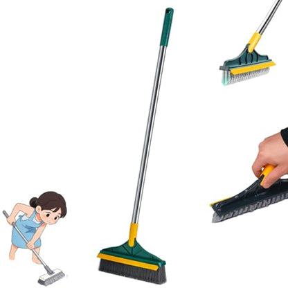 Yuguz Floor Scrub Brush, Deep Cleaning Brush with Scraper, Stand up Grout Brush, Grout Cleaning Brush for Tile Floors, Grout Brush with Long Handle, Scrub Brush with Stiff Bristles(39.37in) (Green) - color: Green