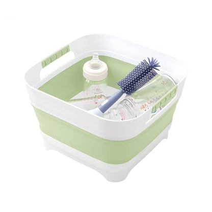 Collapsible Wash Basin for Baby Bottles - 2.4 Gallons Portable Wash Bin for RV Camping Sink, Space-Saving Dish Tub.Laundry & Utility Room Sinks (Green) - color: Green