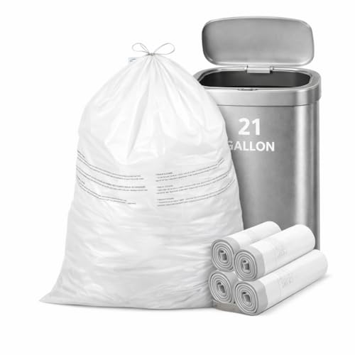 21 Gallon Drawstring Trash Bags, 100 Count Extra Strong Drawstring Kitchen Garbage Bags, Fit for 80 Liter / 21.1 Gal, Tear-Resistant Unscented Household Liners 1.2 Mil Large Trash Bags