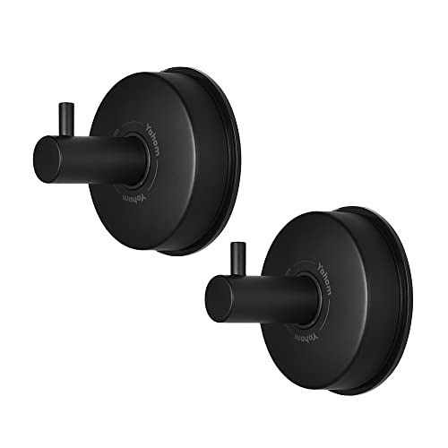 YOHOM Suction Cup Hooks Shower Towel Holder Stainless Steel Vacuum Bathroom Shower Hook Suction Towel Rack Kitchen Organizer for Bathrobe Loofah Matte Black 2Pcs - color: 2 Matte Black