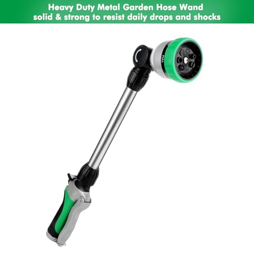RESTMO Metal Watering Wand, Heavy Duty Garden Hose Wand with 180° Swivel Ratcheting Head, 16-Inch Hose Nozzle Sprayer with 7 Spray Patterns and Flow Control, Ideal to Water Hanging Baskets and Shrubs - color: Green