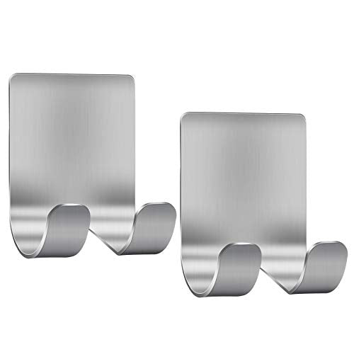 Razor Holder Shaver Hook Hanger Stand(2 Pack)Self Adhesive Stainless Steel Heavy Duty Utility Storage Hook,Shower Hook for Razor,Bathroom Kitchen Organizer for Plug Robe Towel Loofah Bathrobe Coat - color: Silver, size: 2 Pack
