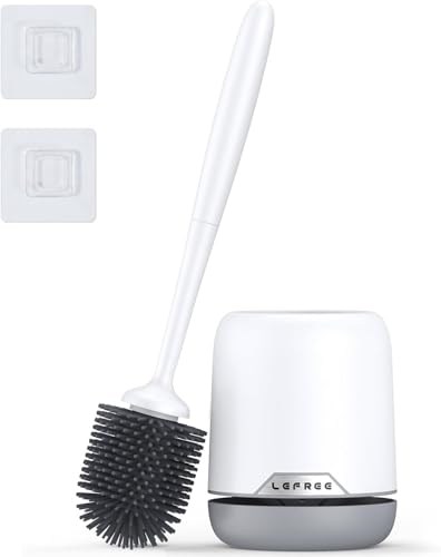 Lefree Toilet Brush and Holder Set, Silicone Brush with Ventilated Holder, Toilet Brush Set for Bathroom, Floor Standing & Wall Mounted Toilet Scrubber Without Drilling - color: Gray, size: 1 Pack