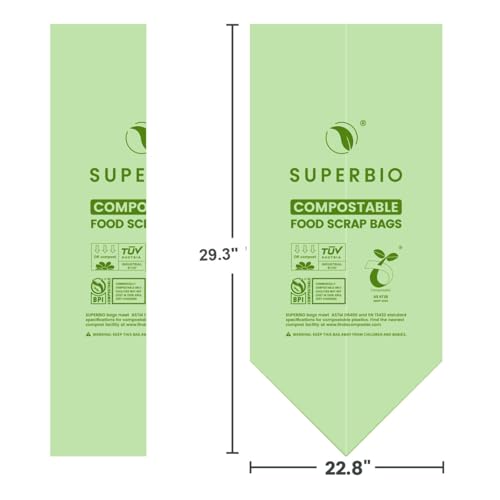 SUPERBIO 13 Gallon Flat Top Compostable Food Waste Bags, 50 Count, 2 Pack, 49.2L, 0.87 Mil, ASTM D6400 BPI and OK compost INDUSTRIAL - color: 13 Gallon Flat Top, 100 Count (2 Pack)