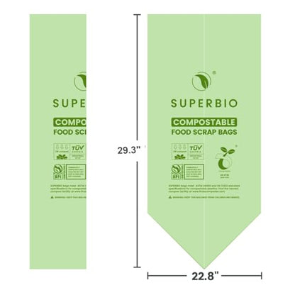 SUPERBIO 13 Gallon Flat Top Compostable Food Waste Bags, 50 Count, 2 Pack, 49.2L, 0.87 Mil, ASTM D6400 BPI and OK compost INDUSTRIAL - color: 13 Gallon Flat Top, 100 Count (2 Pack)