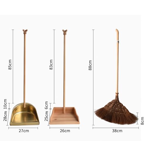 Chinese Style Dust Pan and Broom Set with Long Handled for Home, Palm Fiber Brooms and Solid Wood Dustpan Combo Set, Upright Stand Up Sweep Tool for Lobby Floor Yard Home Kitchen Office Use,A - color: A