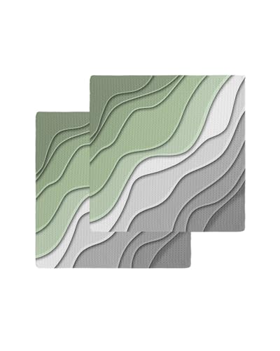 Modern Abstract Dish Towels Set,Waffle Weave Kitchen Towels 2 Pieces,Microfiber Hair Face Bath Tea Towel Absorbent Quick Drying Cleaning Dish Cloths,Ombre Sage Green Geometric Line 12""x12"" - color: Sage Green, size: 2PCS,12"x12"