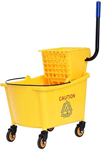Nightcore Commercial Mop Bucket and Side Press Cleaning Wringer Portable Trolley On Wheels,All-in-one Tandem Floor Cleaning,Wavebrake. Ideal for Household,Commercial (34 Quart) - size: 34 Quart