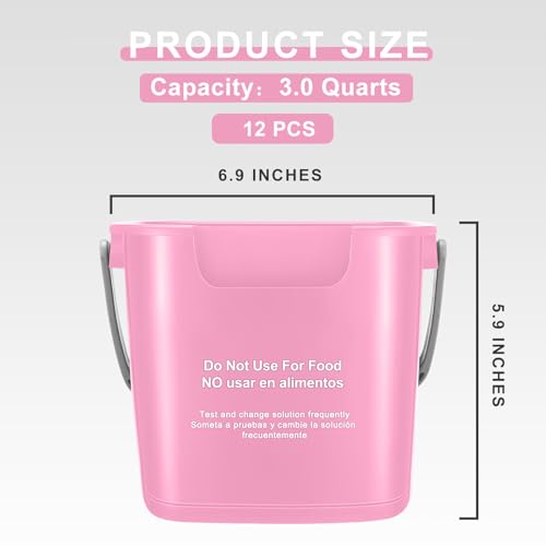 Lallisa 12 Pcs 3 Quart Cleaning Bucket Small Sanitizing Square Bucket Detergent Pail for Home Office Commercial Restaurant Kitchen Bathroom School (Pink) - color: Pink