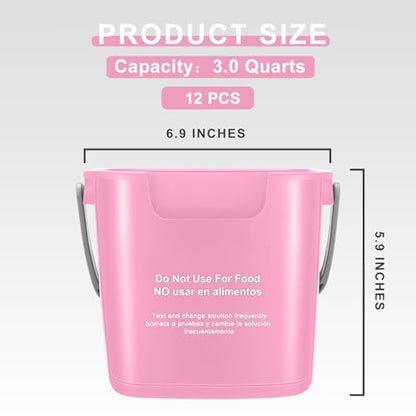 Lallisa 12 Pcs 3 Quart Cleaning Bucket Small Sanitizing Square Bucket Detergent Pail for Home Office Commercial Restaurant Kitchen Bathroom School (Pink) - color: Pink