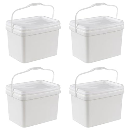 Parlynie 4 Pcs 5 Gallon Plastic Bucket with Lid, Heavy Duty Bucket Pail with Handle for Storage Container Home Household Cleaning (White)