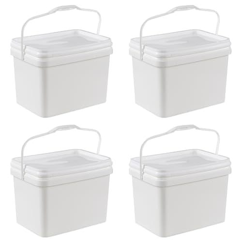 Parlynie 4 Pcs 5 Gallon Plastic Bucket with Lid, Heavy Duty Bucket Pail with Handle for Storage Container Home Household Cleaning (White)