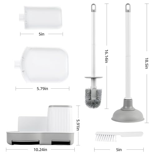 3 in 1 Toilet Brush and Plunger Set, Bathroom Cleaning | Toilet Bowl Brush and Holder, Crevice Cleaning Brush, Wall Mounted, Household Bathroom Cleaning Tools - size: 1 pack