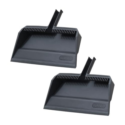 Superio 2-Pack Wide Plastic Dustpan with Comb - 16" Wide, Rubber Lip, Broom Handle Clip, Grey - color: Gray, size: 2 Pack