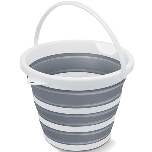 Goderewild Collapsible Bucket, 2.6 Gallon (10L) - Foldable Mop Bucket for House Cleaning, Car Washing, Camping - Portable Water Pail for Outdoor, RV, Travel (Grey, Round) - color: Grey - Round 10l