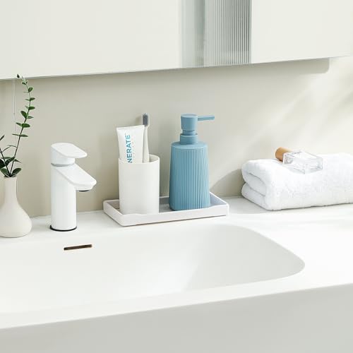 Small Soap Dispenser for Bathroom and Kitchen, Modern Farmhouse Striped Style Plastic Hand Soap Dish Soap Dispenser with Pump Light Blue - color: Light Blue