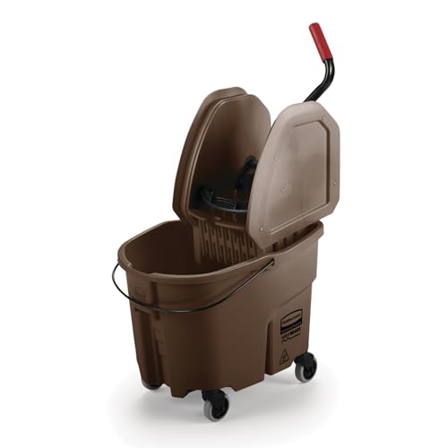 Rubbermaid Commercial Products WaveBrake 35 QT Down-Press Mop Bucket and Wringer Combo on Wheels, Brown, for Heavy-Duty Floor Cleaning - color: Brown
