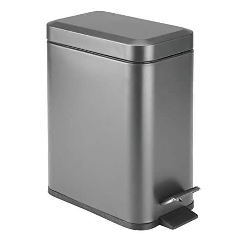 mDesign Small Modern 1.3 Gallon Rectangle Metal Lidded Step Trash Can, Compact Garbage Bin with Removable Liner Bucket and Handle for Bathroom, Kitchen, Craft Room, Office, Garage - Graphite Gray - color: Graphite Gray, size: 1.3 Gallon