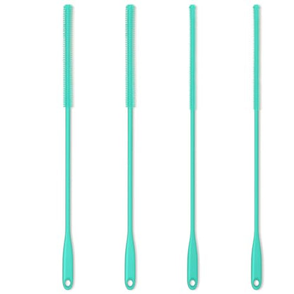 Silicone Straw Brush 4 Pack - (2 Small, 2 Wide) - 10 Inches Reusable Straw Cleaner, Pipe Cleaners, Straw Cleaning Tool for Drinking Straws, Pipes, Tubes, Glass and Detailing (Teal) - color: Teal